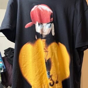 Trendy Black Tee with Red and Yellow Graphic